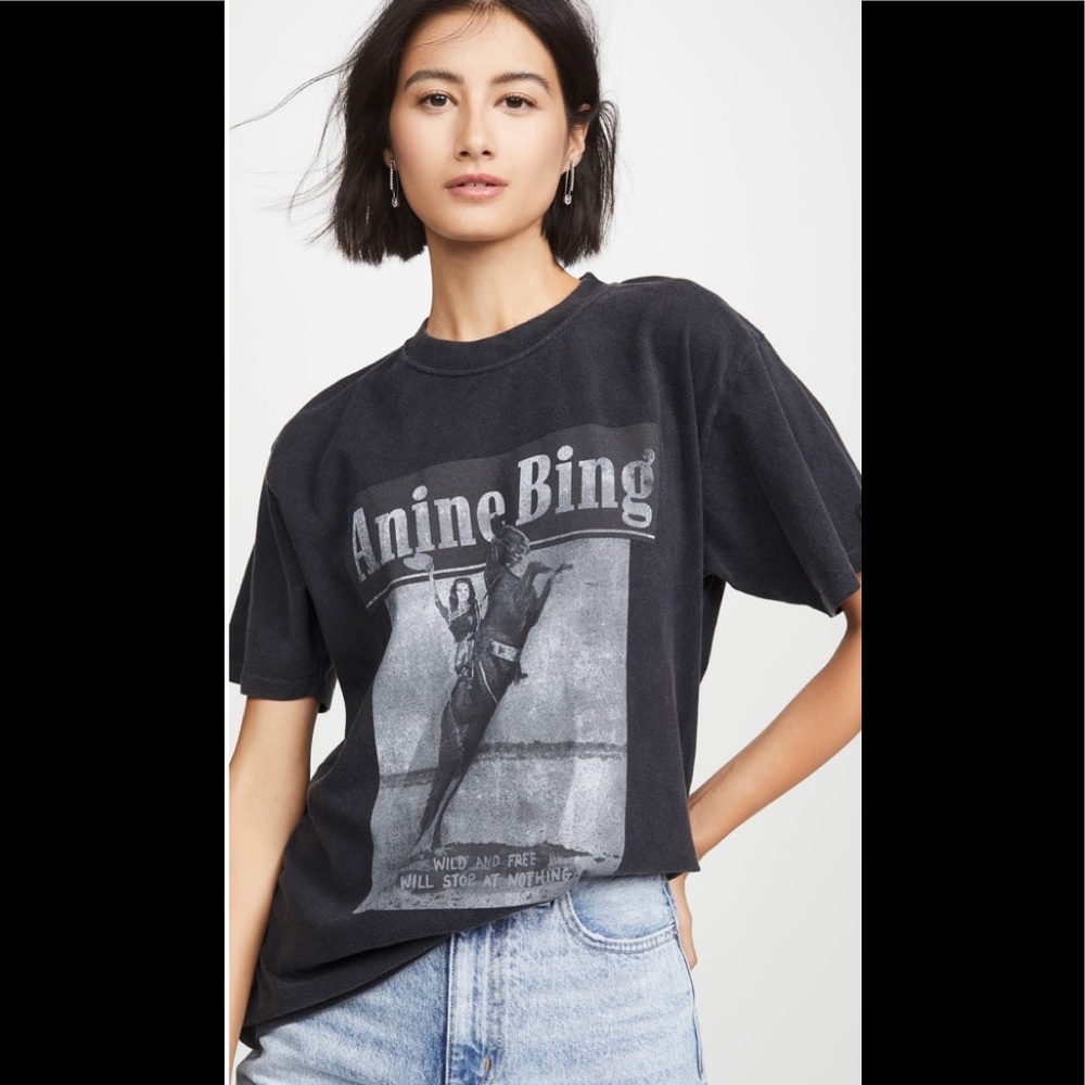 Anine Bing Black Graphic Short Sleeve Tee